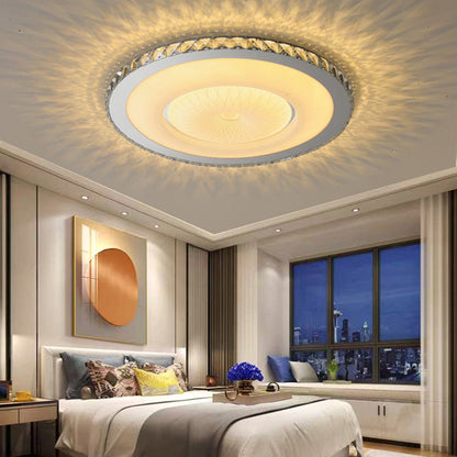 Modern Luxury Round Stainless Steel Acrylic Crystal LED Flush Mount Ceiling Light For Bedroom