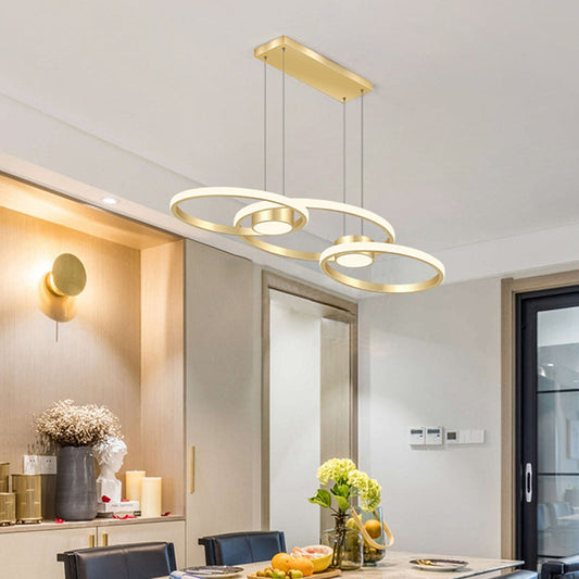 ثريا جزيرة LED من الألومنيوم بتصميم دائري إسكندنافي معاصر لغرفة الطعام