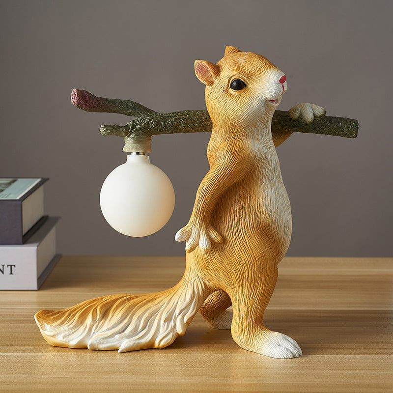 Contemporary Creative Cartoon Squirrel Resin 1-Light Table Lamp For Bedroom