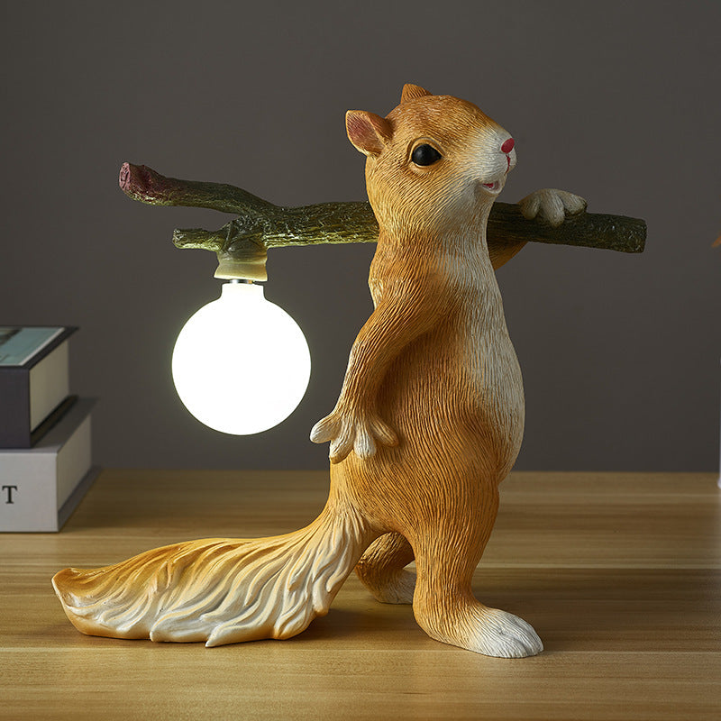 Contemporary Creative Cartoon Squirrel Resin 1-Light Table Lamp For Bedroom