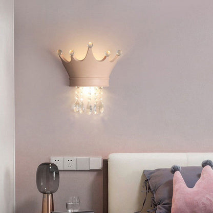 Contemporary Creative Kids Crown Semicircle Resin Crystal 2-Light Wall Sconce Lamp For Bedroom