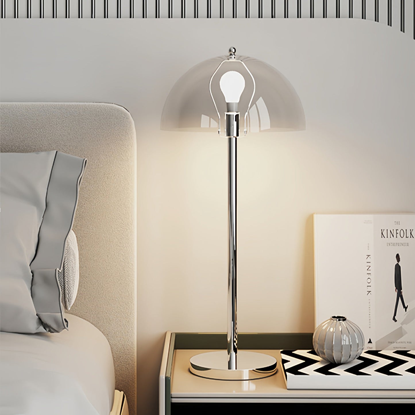Modern Minimalist Bud Mushroom Round Semicircle Iron Acrylic 1-Light Table Lamp For Bedroom