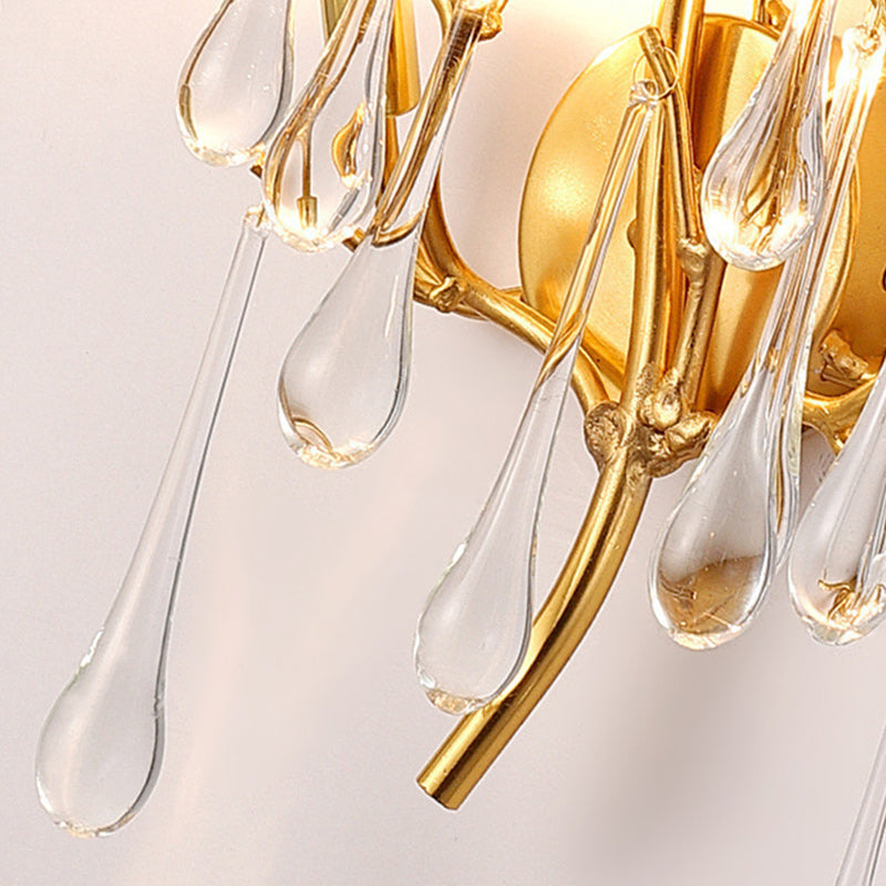 Modern Art Deco Tree Branch Colorful Water Drops Aluminum Glass 3-Light Wall Sconce Lamp For Bedroom