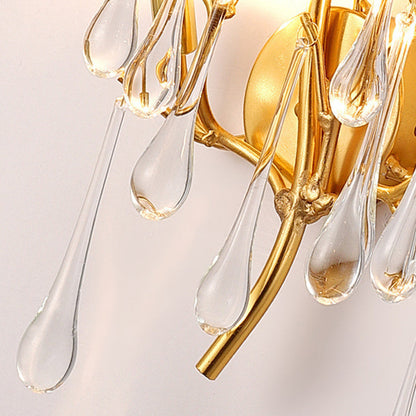 Modern Art Deco Tree Branch Colorful Water Drops Aluminum Glass 3-Light Wall Sconce Lamp For Bedroom
