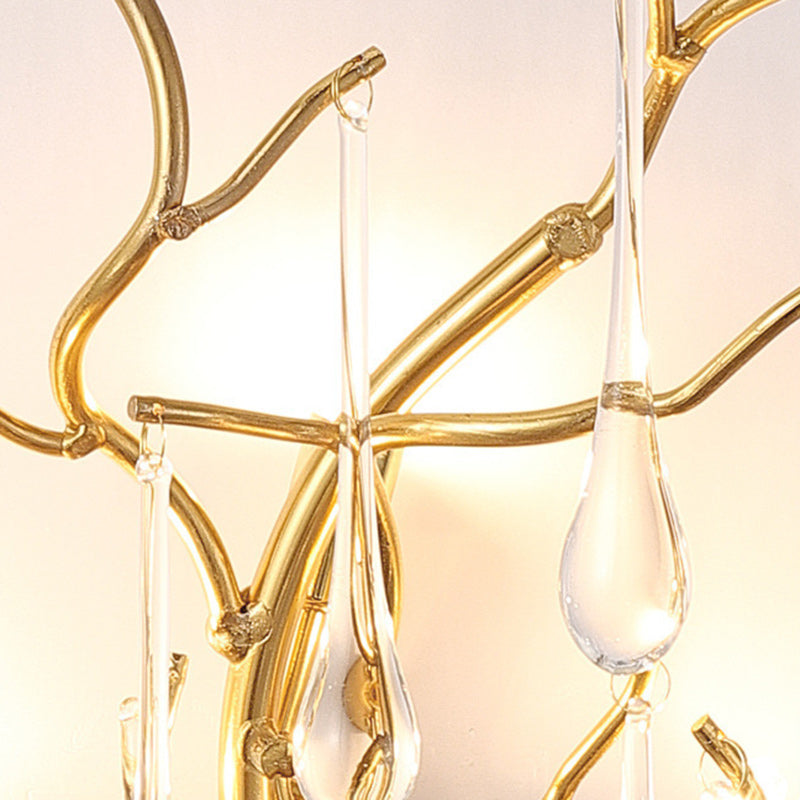 Modern Art Deco Tree Branch Colorful Water Drops Aluminum Glass 3-Light Wall Sconce Lamp For Bedroom