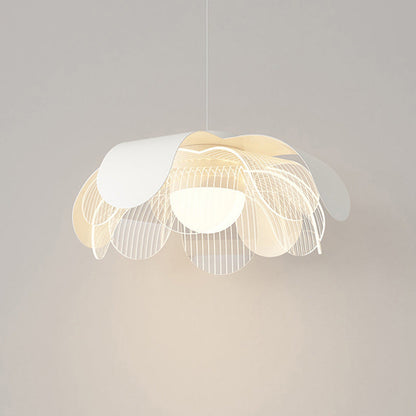 Contemporary Scandinavian Cream Flower Round Iron Acrylic LED Pendant Light For Dining Room