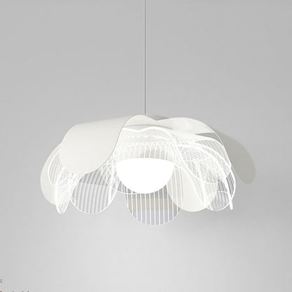 Contemporary Scandinavian Cream Flower Round Iron Acrylic LED Pendant Light For Dining Room