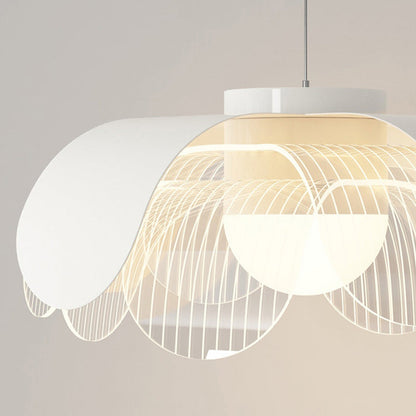 Contemporary Scandinavian Cream Flower Round Iron Acrylic LED Pendant Light For Dining Room