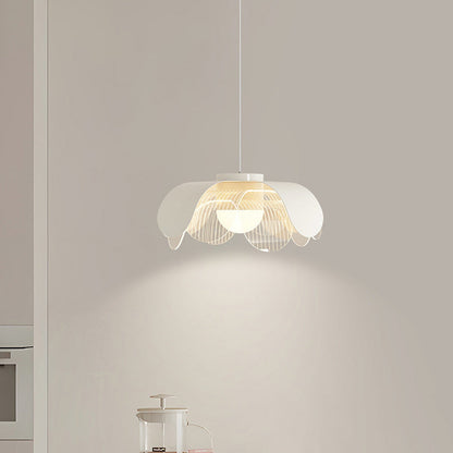 Contemporary Scandinavian Cream Flower Round Iron Acrylic LED Pendant Light For Dining Room