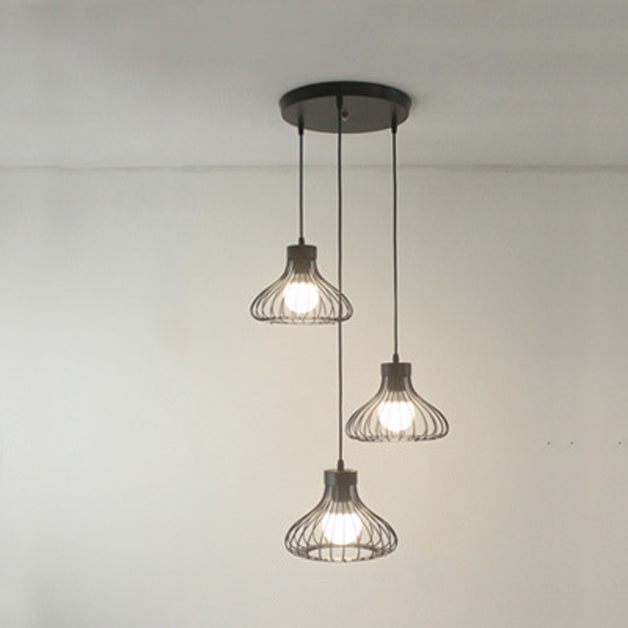 Contemporary Industrial Cone Round Iron 1/3 Light Chandelier For Dining Room