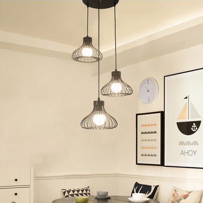Contemporary Industrial Cone Round Iron 1/3 Light Chandelier For Dining Room