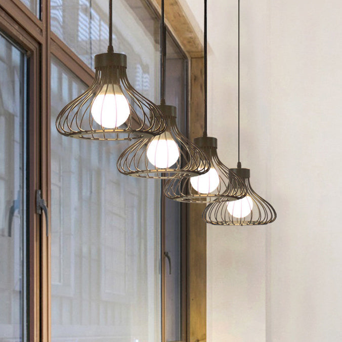 Contemporary Industrial Cone Round Iron 1/3 Light Chandelier For Dining Room