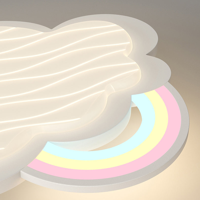 Contemporary Creative Kids Cartoon Cloud Sun Rainbow Iron Acrylic LED Flush Mount Ceiling Light For Bedroom