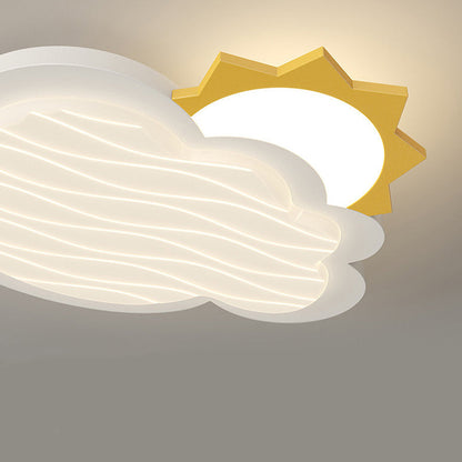 Contemporary Creative Kids Cartoon Cloud Sun Rainbow Iron Acrylic LED Flush Mount Ceiling Light For Bedroom