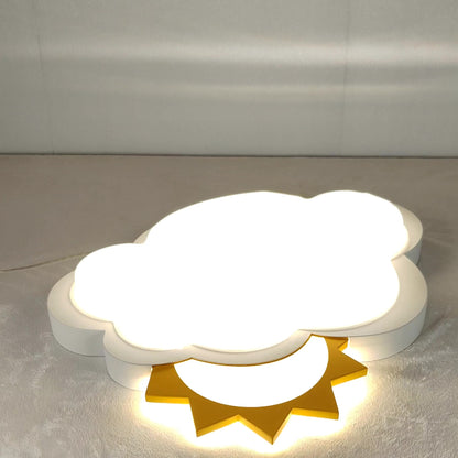 Contemporary Creative Kids Cartoon Cloud Sun Rainbow Iron Acrylic LED Flush Mount Ceiling Light For Bedroom