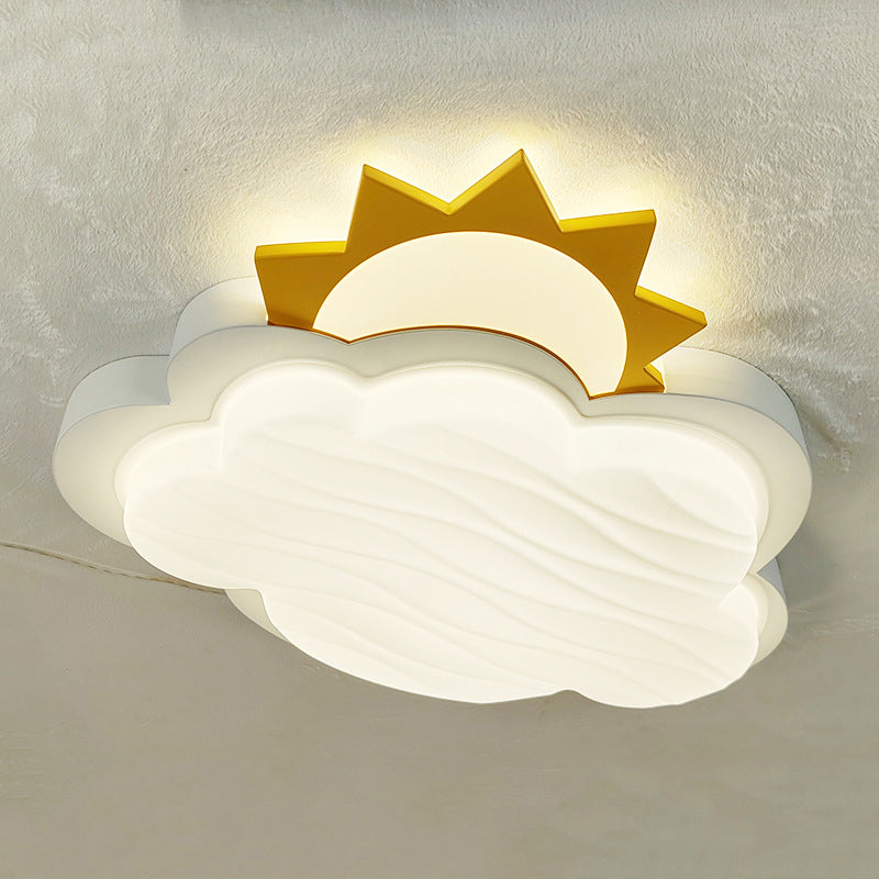 Contemporary Creative Kids Cartoon Cloud Sun Rainbow Iron Acrylic LED Flush Mount Ceiling Light For Bedroom