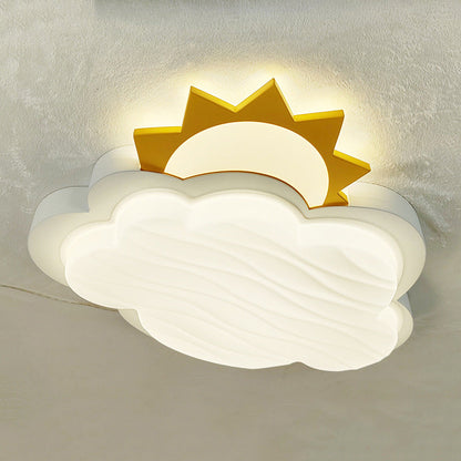 Contemporary Creative Kids Cartoon Cloud Sun Rainbow Iron Acrylic LED Flush Mount Ceiling Light For Bedroom