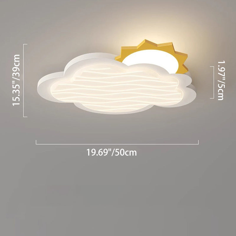 Contemporary Creative Kids Cartoon Cloud Sun Rainbow Iron Acrylic LED Flush Mount Ceiling Light For Bedroom