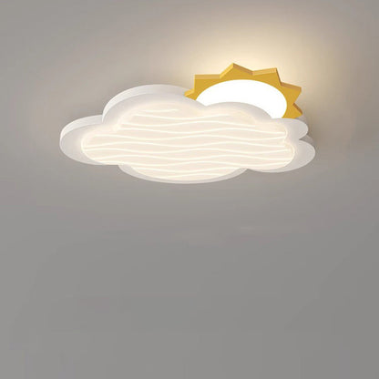 Contemporary Creative Kids Cartoon Cloud Sun Rainbow Iron Acrylic LED Flush Mount Ceiling Light For Bedroom