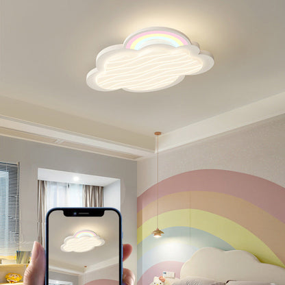 Contemporary Creative Kids Cartoon Cloud Sun Rainbow Iron Acrylic LED Flush Mount Ceiling Light For Bedroom