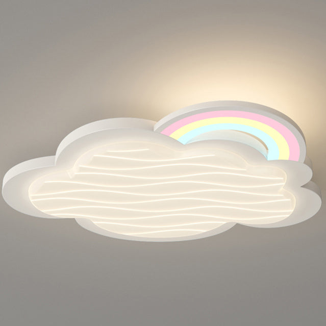 Contemporary Creative Kids Cartoon Cloud Sun Rainbow Iron Acrylic LED Flush Mount Ceiling Light For Bedroom