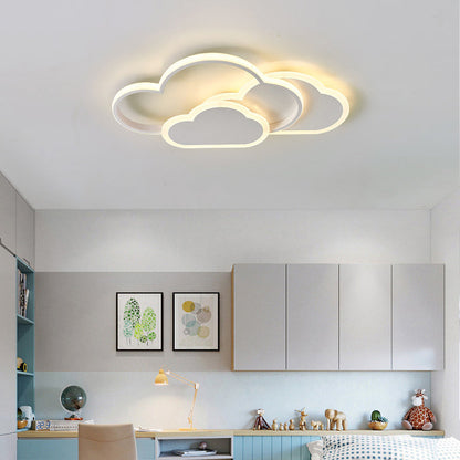 Contemporary Creative Kids Cartoon Clouds Combination Aluminum Acrylic LED Flush Mount Ceiling Light For Bedroom