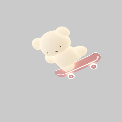 Contemporary Creative Cartoon Kids Skateboard Bear PE Iron LED Flush Mount Ceiling Light For Bedroom