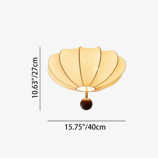 Traditional French Cream Round Oval Hardware Wood Fabric 3/4 Light Flush Mount Ceiling Light For Bedroom