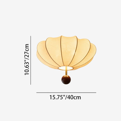 Traditional French Cream Round Oval Hardware Wood Fabric 3/4 Light Flush Mount Ceiling Light For Bedroom