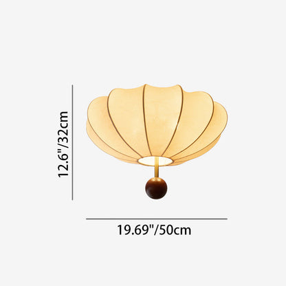 Traditional French Cream Round Oval Hardware Wood Fabric 3/4 Light Flush Mount Ceiling Light For Bedroom