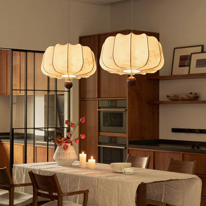 Traditional French Cream Round Cylinder Oval Hardware Wood Fabric 3/4 Light Pendant Light For Bedroom