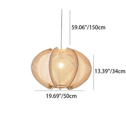 Traditional Japanese Birdcage Oval Hemp Rope Wood 1-Light Pendant Light For Dining Room