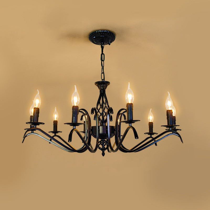 Contemporary Industrial Twig Candle Shaped Iron 3/5/6/8/10 Light Chandelier For Living Room