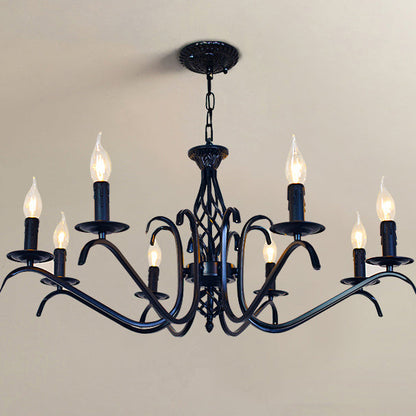Contemporary Industrial Twig Candle Shaped Iron 3/5/6/8/10 Light Chandelier For Living Room
