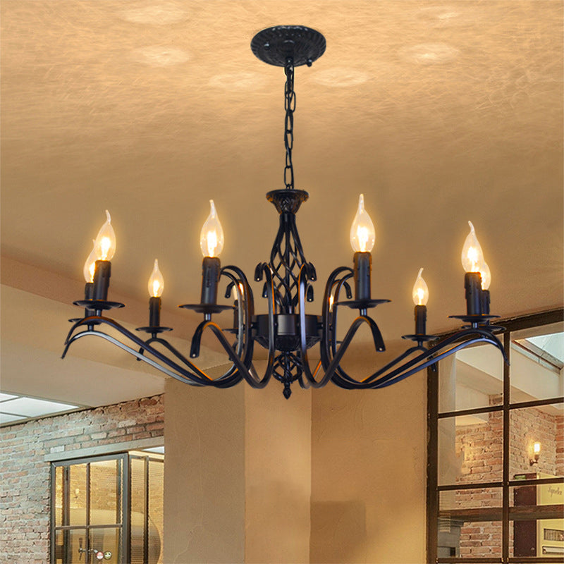 Contemporary Industrial Twig Candle Shaped Iron 3/5/6/8/10 Light Chandelier For Living Room