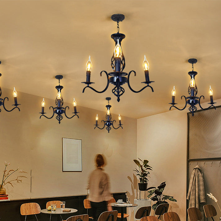 Contemporary Industrial Twig Candle Shaped Iron 3/5/6/8/10 Light Chandelier For Living Room