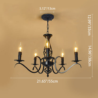 Contemporary Industrial Twig Candle Shaped Iron 3/5/6/8/10 Light Chandelier For Living Room