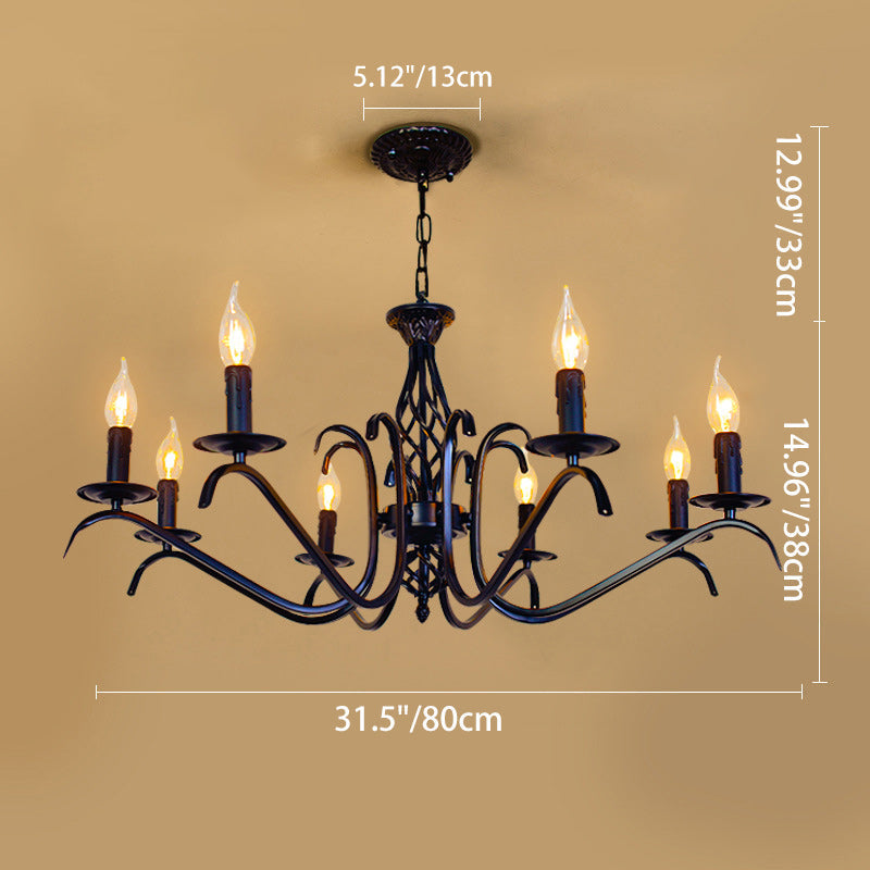 Contemporary Industrial Twig Candle Shaped Iron 3/5/6/8/10 Light Chandelier For Living Room