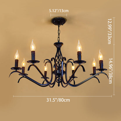 Contemporary Industrial Twig Candle Shaped Iron 3/5/6/8/10 Light Chandelier For Living Room