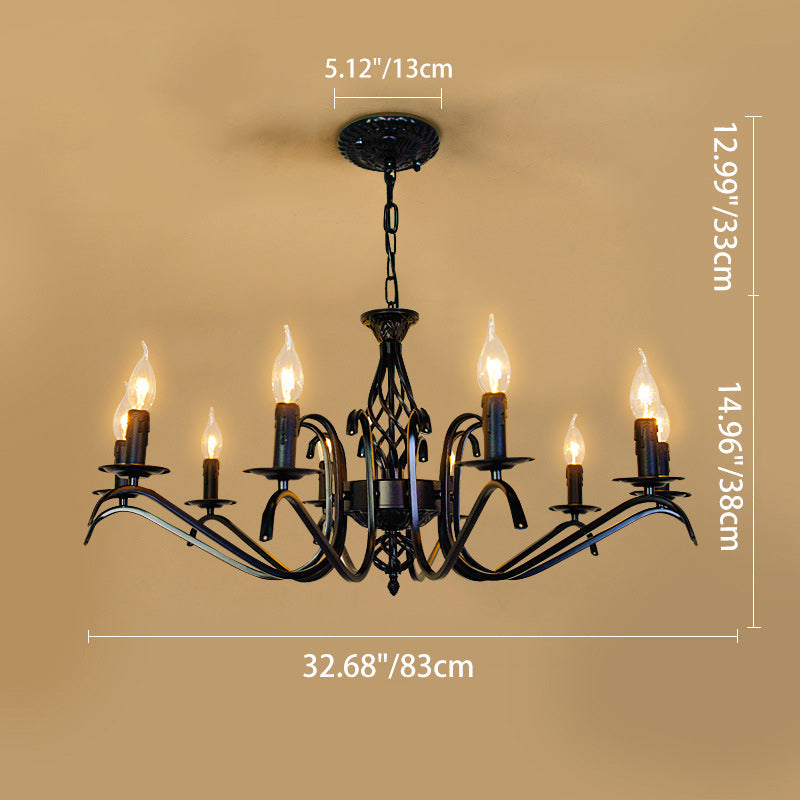 Contemporary Industrial Twig Candle Shaped Iron 3/5/6/8/10 Light Chandelier For Living Room