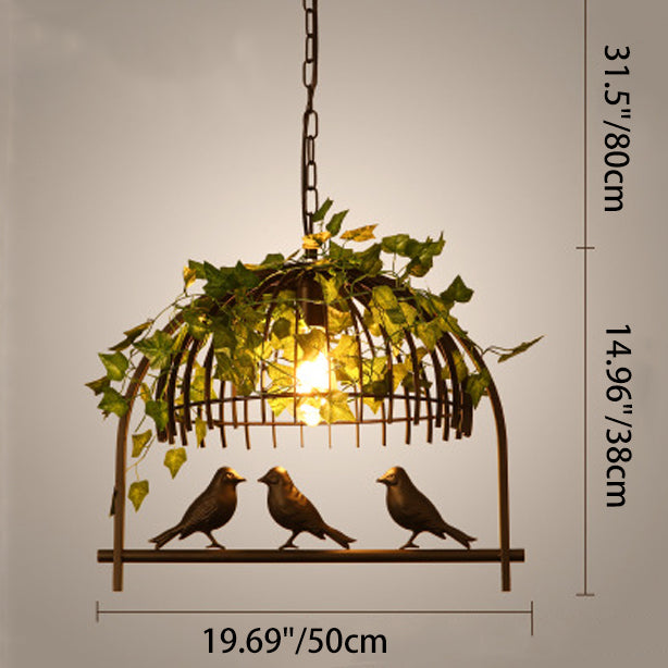 Contemporary Industrial Birdcage Bird Plant Rectangle Linear Iron 1/4 Light Chandelier For Dining Room