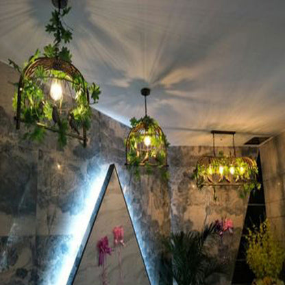 Contemporary Industrial Birdcage Bird Plant Rectangle Linear Iron 1/4 Light Chandelier For Dining Room