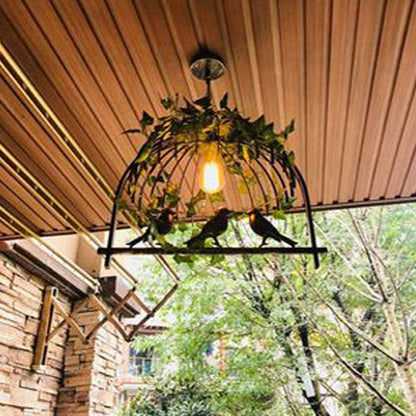 Contemporary Industrial Birdcage Bird Plant Rectangle Linear Iron 1/4 Light Chandelier For Dining Room