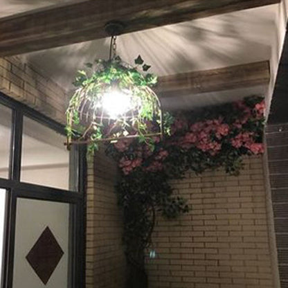 Contemporary Industrial Birdcage Bird Plant Rectangle Linear Iron 1/4 Light Chandelier For Dining Room