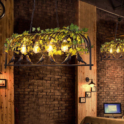 Contemporary Industrial Birdcage Bird Plant Rectangle Linear Iron 1/4 Light Chandelier For Dining Room