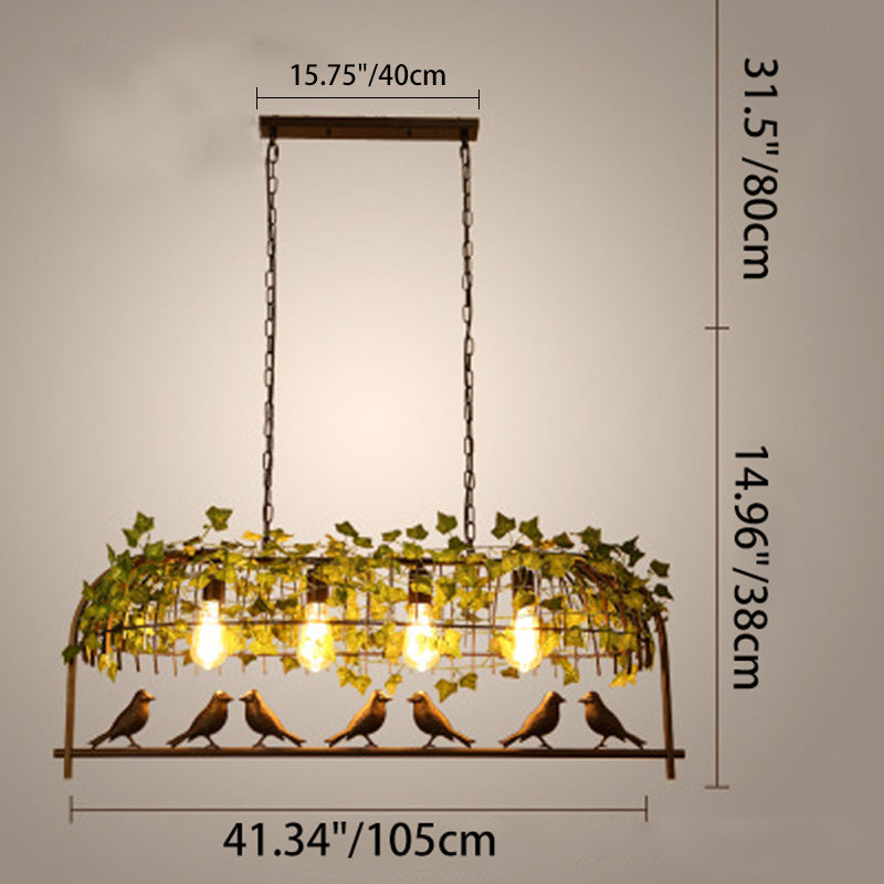 Contemporary Industrial Birdcage Bird Plant Rectangle Linear Iron 1/4 Light Chandelier For Dining Room