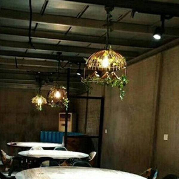 Contemporary Industrial Birdcage Bird Plant Rectangle Linear Iron 1/4 Light Chandelier For Dining Room