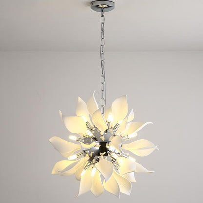 Contemporary Scandinavian Petal Round Iron Ceramic 9/12/16/20 Light Chandelier For Living Room