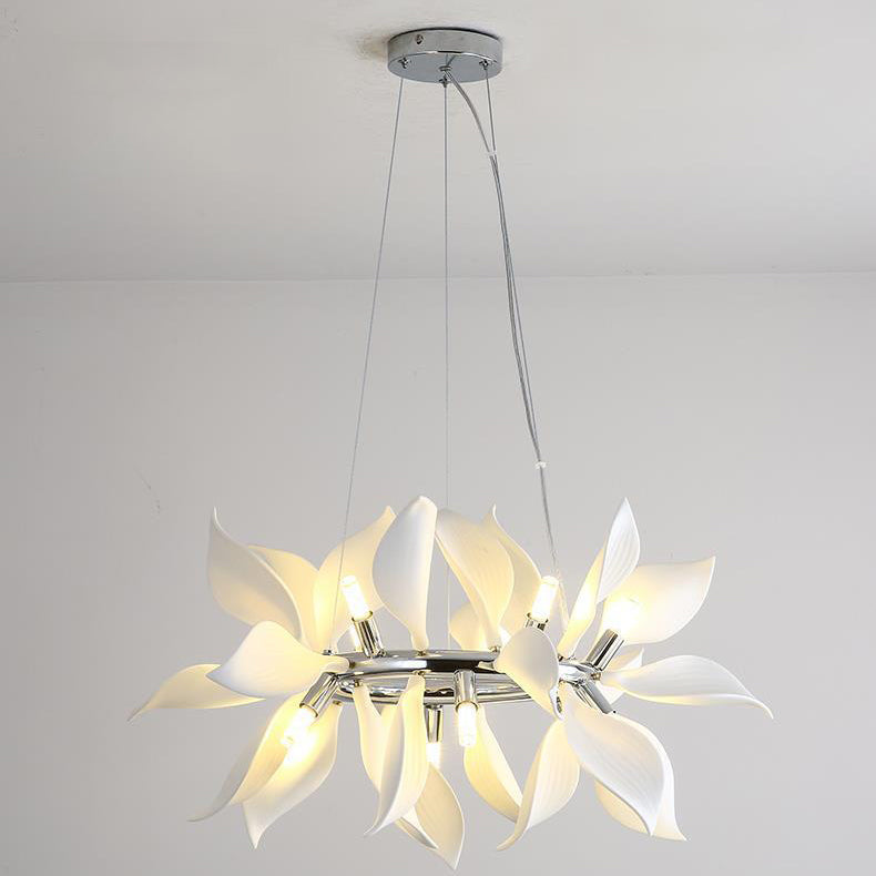 Contemporary Scandinavian Petal Round Iron Ceramic 9/12/16/20 Light Chandelier For Living Room