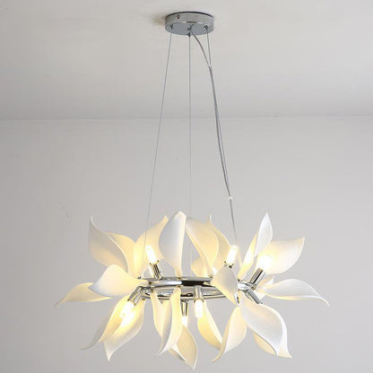 Contemporary Scandinavian Petal Round Iron Ceramic 9/12/16/20 Light Chandelier For Living Room